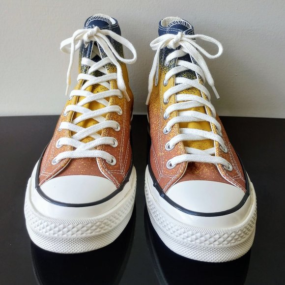 Converse Men's Chuck 70 Hi Scatter Dye Canvas Sneaker in Awesome Fire Opal/Gold - Picture 3 of 12